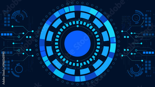 Abstract futuristic technology background with glowing blue concentric circles and lines