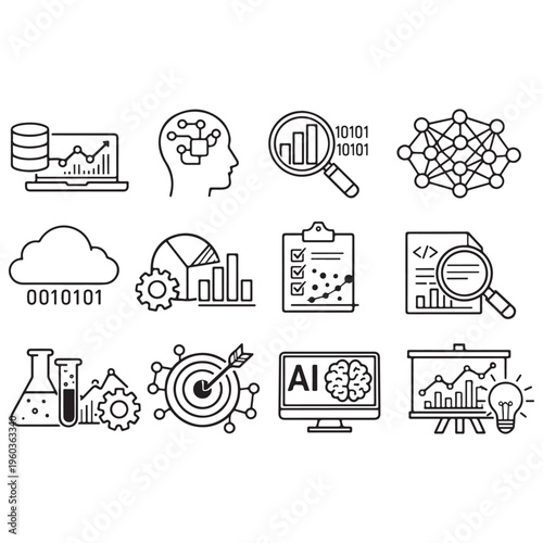 data science icon set vector