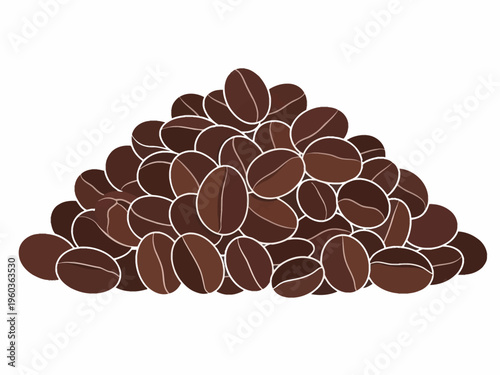 A large pile of roasted coffee beans, a close-up view of the dark brown beans with highlights