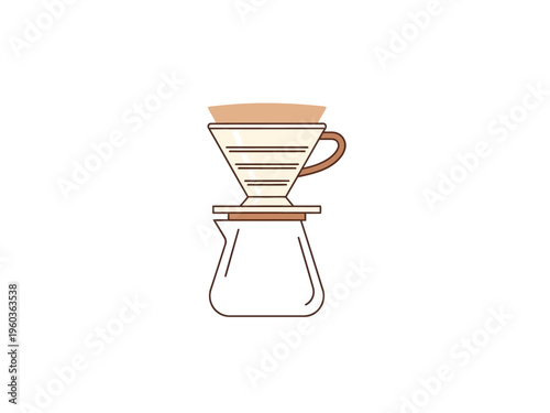 Hand-drawn minimalist illustration of a pour-over coffee maker with a carafe and filter