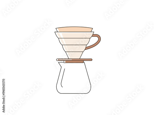 Minimalist vector illustration of a pour-over coffee maker with a carafe, perfect for cafe or beverage branding