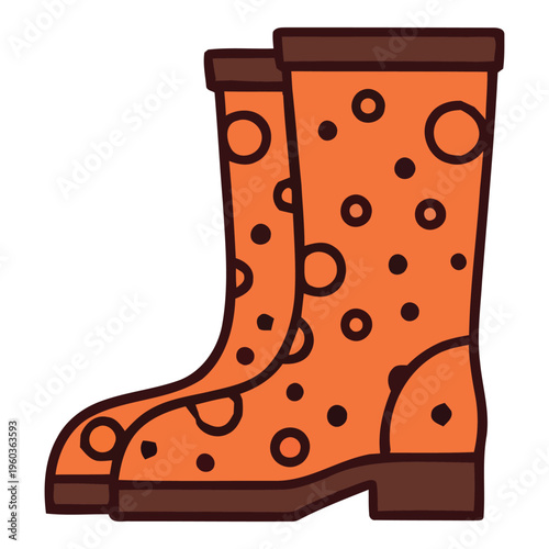 Cheerful orange rain boots with playful polka dots