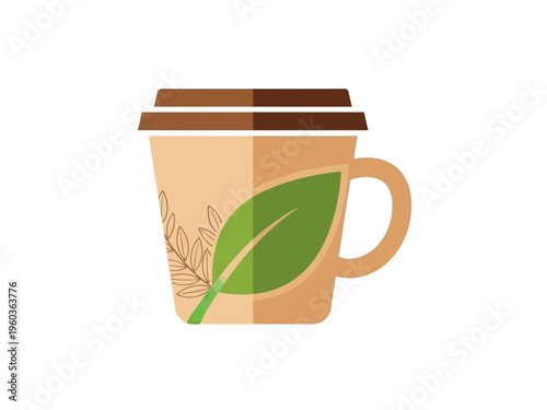 Eco-friendly reusable coffee cup with leaf design promoting sustainability and green living