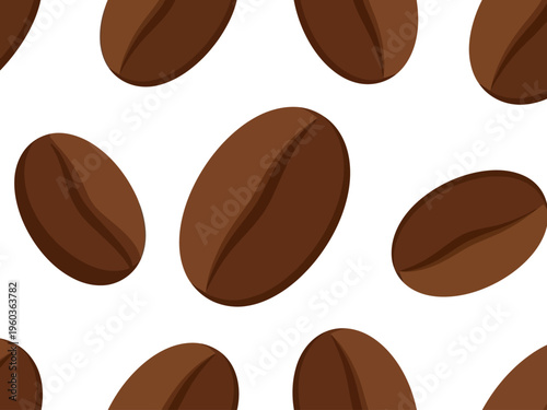 Seamless pattern of roasted coffee beans on a white background, perfect for cafe decor or food packaging