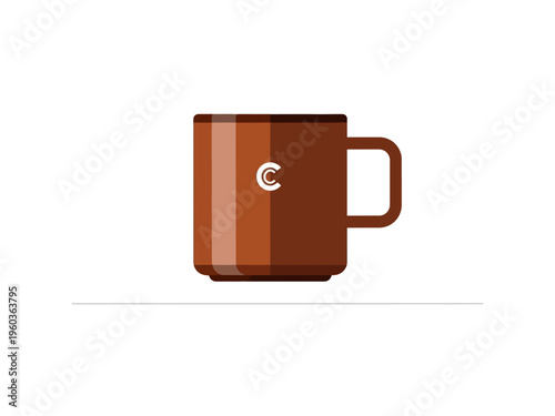 Simple vector illustration of a brown coffee mug with a white circular logo on its side