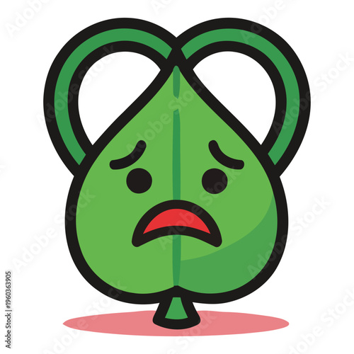 Sad green leaf with a worried face expression