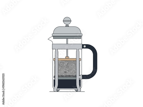 Detailed illustration of a French press coffee maker, showcasing its internal components for brewing