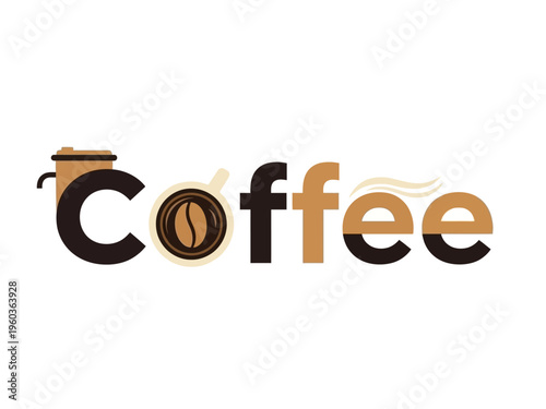 Creative coffee word art illustration with steaming text and bean detail