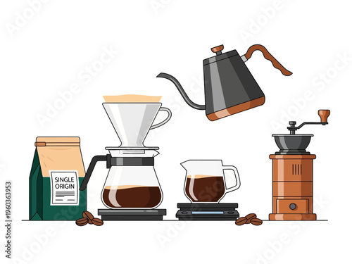 Brewing coffee with a pour-over set, grinder, and scale for a perfect cup