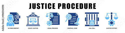 Glyphcolor - Justice Procedure web banner icon vector illustration concept