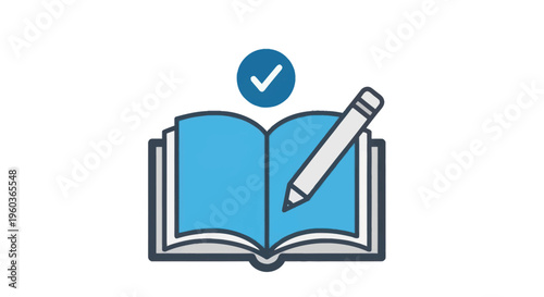 Open Book with Pencil and Checkmark.