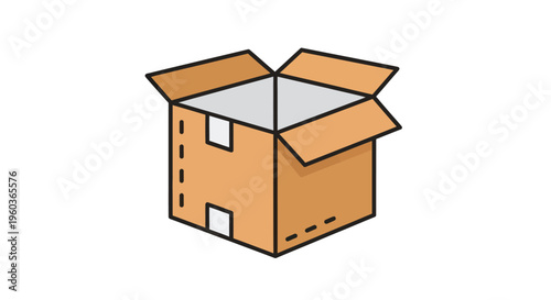 Open Cardboard Box Illustration on White.