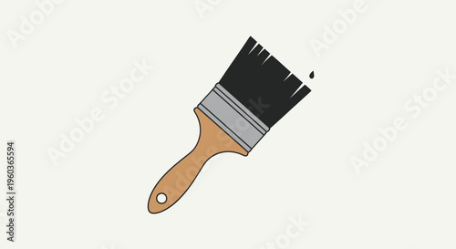 Paintbrush with black bristles on wooden handle.