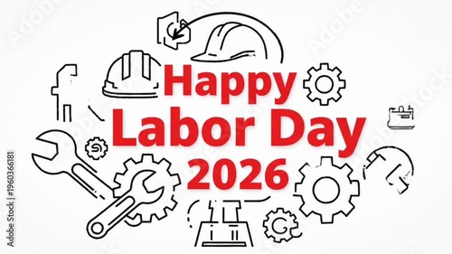 Minimal Line Art Happy Labor Day 2026 Animation
