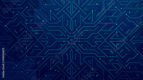 Abstract blue circuit board pattern with glowing lines and nodes