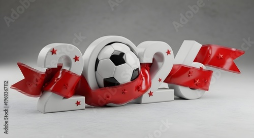 2026 world cup celebration with soccer ball and gift bows on gray background