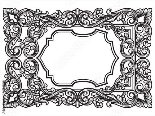 Ornate Decorative Victorian Style Border Frame with Empty Label Space for Text or Design Elements Vector Design