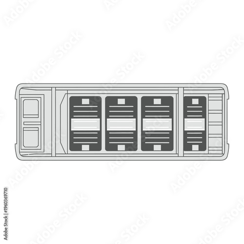 Minimalist top-down vector illustration of a grey cargo container, symbolizing modern freight transport, global shipping, and efficient logistics infrastructure