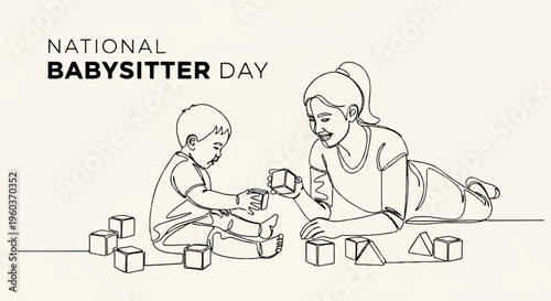 Babysitter and child playing with blocks on floor national babysitter day illustration
