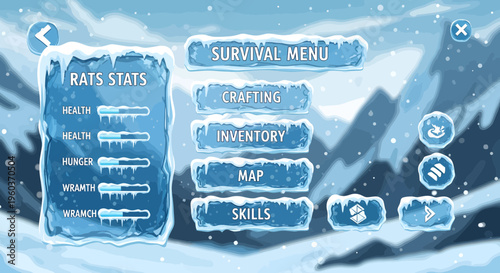 Winter Survival Game Interface with Icy UI Elements.