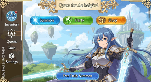 Anime warrior woman with blue hair and armor.