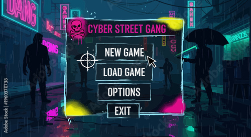 Cyber Street Gang Game Menu Interface.