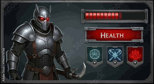 Dark Knight Warrior with Glowing Red Eyes and Armor.