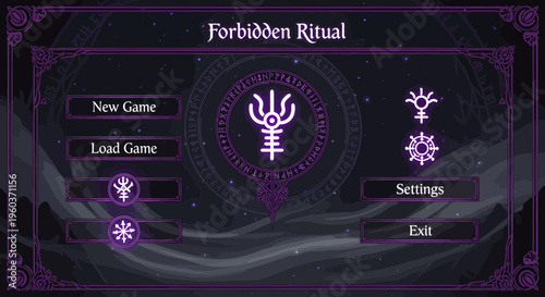 Forbidden Ritual Game Menu with Symbols.