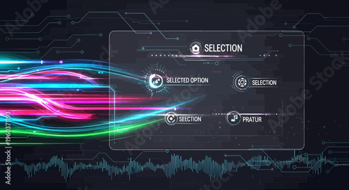 Futuristic Digital Interface with Glowing Light Streaks.