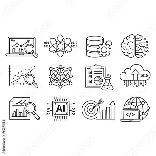 data science icon set vector