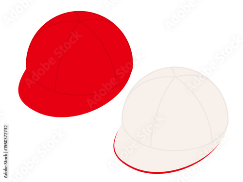 Japanese School Sports Cap: Red and White Reversible Hat Vector Illustration for Sports Day, PE Class and Child Education Design