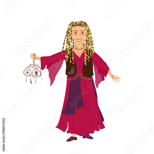 Boho-Dark Witch Healer Character - Vector Game Asset