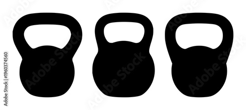 Kettlebell set with black silhouette against white backdrop featuring weightlifting, fitness, exercise with gym and workout