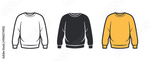 Casual sweatshirt and long sleeve shirt icon set for winter fashion apparel branding and sportswear vector