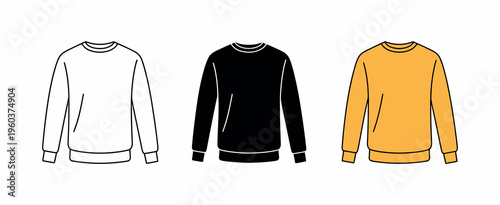 Casual sweatshirt and long sleeve shirt icon set for winter fashion apparel branding and sportswear vector