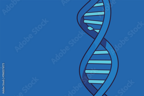 DNA double helix structure shown on blue background with focus on molecular design and scientific representation