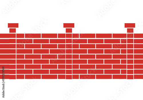 Red brick wall with crenellated top, symbolizing protection, boundaries, and construction, rendered in a clean, vector graphic style