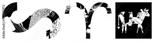 Zodiac constellation glyphs with distressed texture, astrological signs, horoscope symbols, celestial, astrological.