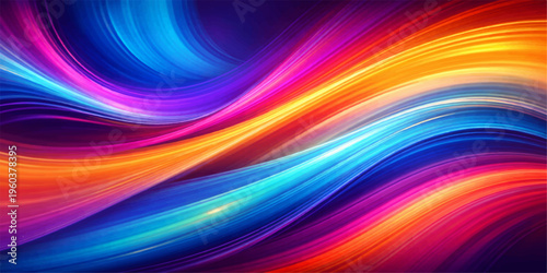 A vibrant digital art wallpaper featuring a spectrum of colorful rainbow waves and abstract light lines flowing through a bright motion pattern backdrop