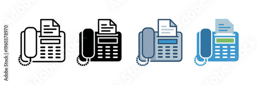 Fax machine icon vector set with landline telephone and document scanner for office communication and telecommunication