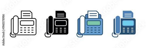 Fax machine icon vector set with landline telephone and document scanner for office communication and telecommunication