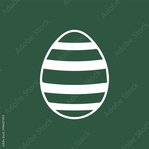 Fotografija Minimalist White Striped Easter Egg Icon on a Dark Green Background