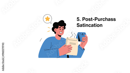 Post-Purchase Satisfaction Concept: Happy Customer Receiving Package and Star Review
