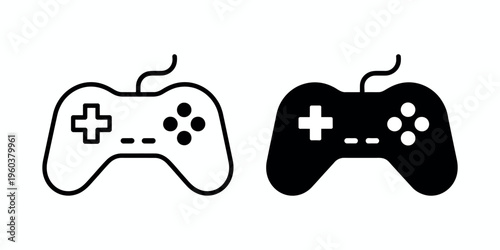 Gameplay icons collection in different styles representing video game actions, controls, and interface elements in simple vector design