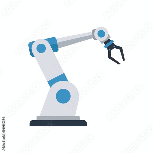 Robotic arm with manipulator gripper and articulated joints, isolated on white