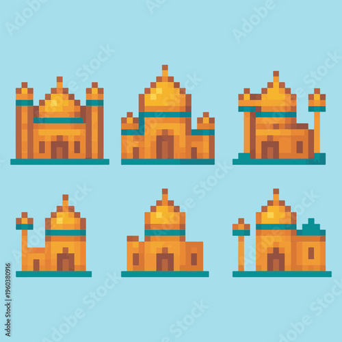 mosque pixel art, eps 10 illustration
