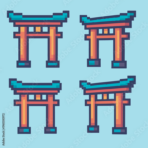torii pixel art, eps 10 illustration