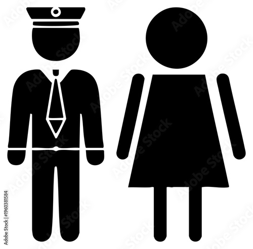 Gender symbol, male and female pictograms, restroom signage, gender symbols, gender neutral representation, minimalist design, black silhouette, public facility.