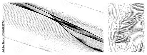 Dynamic halftone waveforms rendered in vector, stylized dot gradients, graphic design element, isolated, digital art texture, abstract.