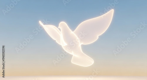  Ethereal Glowing Dove Silhouette Flying in Soft Blue and Gold Sky Symbol of Peace Hope and Spirituality